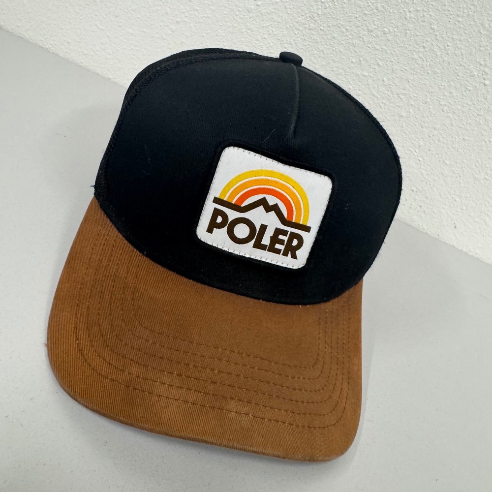 Poler trucker hat black‎ mesh brown brim snapback outdoor adventure